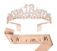 Semato Décorations de 18e anniversaire pour elle avec écharpe et couronne - Kit de diadème or rose - Cadeaux de 18e anniversaire pour filles