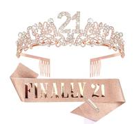 Semato Décorations de 21e anniversaire pour femme - Kit écharpe et couronne - Or rose - Cadeaux de 21e anniversaire pour femme