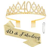 Semato Kit écharpe et couronne en strass pour 40e anniversaire - Cadeau d'anniversaire pour femme - Décorations pour 40e anniversaire (doré)