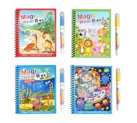 Semazz Livre de Coloriage Magique à l'eau,4 PCS Enfants Livres de Coloriage à l'eau Réutilisable Espace Animaux Marins Dinasour pour Dessiner Peindre à l'eau Idéal en Voyage pour Enfants