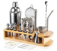 Semderm Ensemble Shaker à Cocktail Mixology Barman avec Support en Bambou | Kit de Bar à Cocktail 26 pièces avec Tous Les Outils de Bar Essentiels | Ensemble à Cocktail et kit de Bar Parfait pour Une