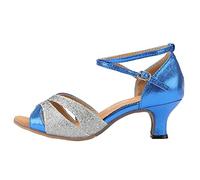 Semelle extérieure en caoutchouc pour femme 5,5 cm Talon moyen Semelle souple Mode Chaussures de danse latine, bleu foncé, 41 EU Large