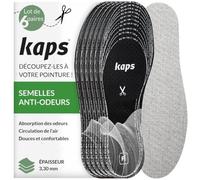 Semelles Charbon Actif Homme & Femme, Anti-Odeur, 6 Paires - Kaps | Sous-Pieds & Inserts pour Chaussures, Perforés, Mousse de Latex, EU 36-46 à Découper, Baskets & Bottes