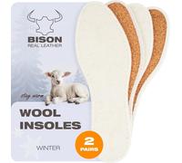 Semelles en peau d'agneau BISON - 2 paires, semelles en fourrure chaudes et antidérapantes avec liège naturel, pour femmes et hommes, taille 38