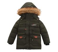 Semen Manteau pour garçons avec col en fausse fourrure et capuche, doudoune matelassée doublée de polaire pour l'hiver, veste de parka gonflable épaisse pour les âges de 5 à 12 ans, vert militaire, 7