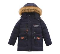 semen Manteaux d'hiver à capuche avec col en fausse fourrure pour garçons, doublure polaire chaude, vêtements d'extérieur matelassés en duvet, parkas doudounes épaisses, âge 5-12 ans, bleu marine, 8-9