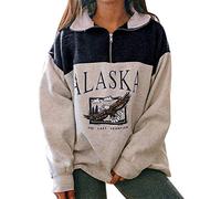 semen Sweatshirt Femme sans Capuche 1/4 Zip Sweat Manche Long Imprimé Pullover Fille Tops Sauvage Aigle Casual Polaire Hiver Printemps