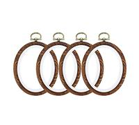 Semetall Lot de 4 cercles à broder ovales de 7,5 x 9,5 cm en imitation bois pour broderie sur tissu et décoration de Noël