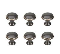 Semetall Lot de 6 boutons de placard ronds de 2,9 cm modernes et élégants à trou unique pour la maison, la cuisine, la commode, gris et doré