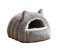 Semi Enclosed Kitten Bed - Dome Shaped Cat Shelter for Winter | Soft Plush Cat Nest with Warm Insulation, Comfortable Indoor Sleeping Space for Cats Apartment Bedroom Balcony Home Use, Yellow Gray