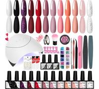 Semi-Permanent Complete Nail Polish Kit, 12 Colours Semi-Permanent Nail Kit With Nail Lamp 36w U V Led Top Coat Matt And Shiny Manicure Starter Set Gift For Women