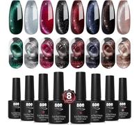 Semi-Permanent Gel Polish Set, Magnetic Cat Eye 8 Colours Nail Polish Kit, Silver, Green, Blue, Black, Red, Soak-Off Uv Led Manicure Gel