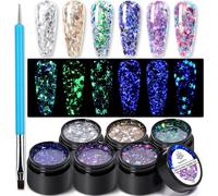 Semi-Permanent Glow Glitter Nail Polish With Nail Brush Soak Off Nail Polish Home Diy Manicure Nail Salon Varnish 6 Colours