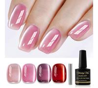 Semi-Permanent Magnetic Nail Polish, 4 Colours Pink Red Holographic Glitter Cat Eye Semi-Permanent With Magnetic Stick Soak Off Uv/Led Nail Polish For Salon Diy Home, 10 Ml