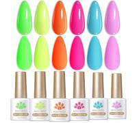 Semi Permanent Nail Polish, 10 Ml Semi Permanent Fluorescent 6 Colours Orange, Hot Pink, Blue, Yellow, Green, Purple Vibrant Spring Summer Nail Polish Neon Gel Uv Led Soak Off Nail Art