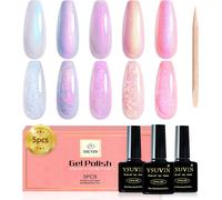Semi-Permanent Nail Polish, 5 Colours Semi-Permanent Pearlescent Gel Polish, White Pearl Milky Pink Purple Shell Shiny Nail Polish Soak Off Uv Led French Manicure Gel Nail Polish
