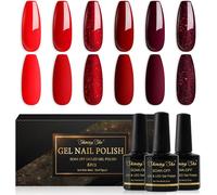 Semi-Permanent Nail Polish, 6 Colours Burgundy Red Dark Red Glitter Nail Polish Soak Off Uv/Led Semi-Permanent Manicure Kit For Salon Manicure Diy Home, 10 Ml