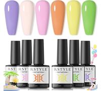 Semi-Permanent Nail Polish, 6 X Semi-Permanent French Nail Polish Soak Off Uv Led Gel Nail Kit Diy Manicure Beauty Gifts Pink Yellow Green Purple 7ml