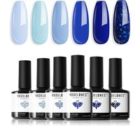 Semi-Permanent Nail Polish, Glitter Blue 6 Colours Uv Gel Polish Semi-Permanent Kit Soak Off Nail Polish Complete For Gel Nail Manicure Nail Art