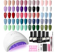 Semi-Permanent Nail Polish Kit With Uv/Led 48w Lamp Nude Purple White Red Blue Green 20 Colours Gel Nail Polish Complete Kit Gift Woman Party