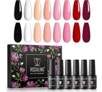 Semi-Permanent Nail Polish, Pink Red Nude White Glitter Black Colours 5 Ml Nail Polish Uv Led Soak Off Manicure Nail Art Kit 8 Pieces