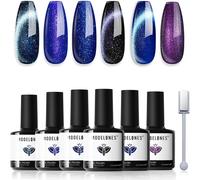Semi-Permanent Nail Polish, Uv Gel Polish Semi-Permanent 6 Colours Soak Off Gel Polish French Manicure, Cat Eye Gel Chameleon Blue, Black, Purple
