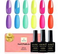 Semi-Permanent Neon Polish, 6 Colours Pastel Summer Neon Nail Polish Gels Cyan Blue Lilac Orange Pink Lemon Soak Off Uv Nail Art Salon Manicure Kit Gift For Holidays, Long Lasting