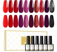 Semi-Permanent Red Nail Polish 10 Colours Semi-Permanent Uv Gel Nail Polish - Dark Red Bright Glitter Purple Black Gel Polish Soak Off Uv/Led Nail Polish - 10 Ml