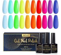 Semi-Permanent Uv Gel Polish Neon, 10 Colours, Rainbow Green, Yellow, Orange, Red, Pink, Blue Semi-Permanent Summer Uv Led Nail Polish For Novice Nail Art Kit, 8 Ml