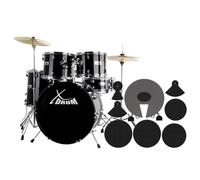 Kit de Batterie Drum Kit Acoustique 20'' Noir Hardware Tabourete Cymbales Bois
