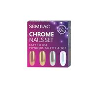 Semilac Chrome Nails Set - Chrome Pressed Pigments Palette 4 Couleurs + Top No Wipe 7ml