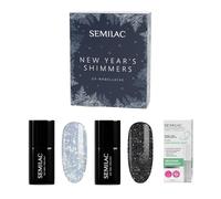 Semilac New Year's Shimmers Kit de vernis à ongles UV - 460 Silver Fireworks & 394 Sparkling Midnight Date - Vernis UV + huile de soin Kiwi Mango