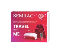 Semilac Travel With Me Kit de vernis à ongles UV - Lampe UV/LED 6 W, One Step 3 en 1, rouge foncé, nettoyant, bâtonnets en bois et pochette en velours