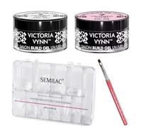 Semilac & Victoria Vynn Lot de 120 ongles en gel UV et LED Rose doux et transparent 50 ml Pinceau gel pliable zircone - Kit de studio professionnel