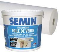 Semin A01541 Colle en Pâte pour Toiles de Verre Prête à l'Emploi, Seau de 10 kg et Semin A00767 Sem Crepi Eco C 103, Toile de Verre pour Murs et Plafonds, Motif Crépi, Intérieur, 50 m x 1 m