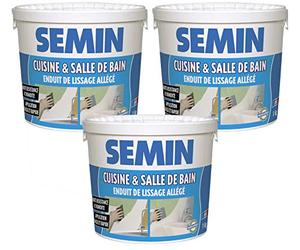 Semin A04733 Enduit de Lissage Cuisine et Salle de Bains, Adapté aux Pièces Humides, Seau de 1 kg (Lot de 3)