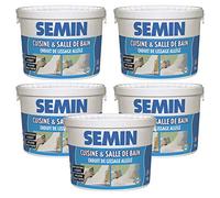 Semin A04736 Enduit de Lissage Cuisine et Salle de Bains, Adapté aux Pièces Humides, Seau de 5 kg (Lot de 5)