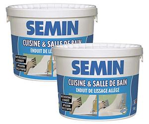 Semin A04736 Enduit de Lissage Cuisine et Salle de Bains, Adapté aux Pièces Humides, Seau de 5 kg (Lot de 2)