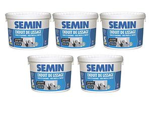 Semin A05267 Enduit de Lissage en Pâte pour Murs et Plafonds, Intérieur, Seau de 4 kg (Lot de 5)