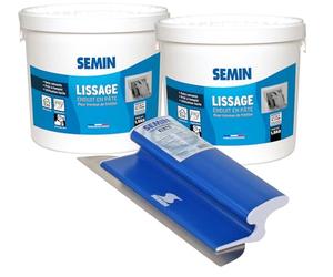 Semin A08101 Enduit de Lissage en Pâte pour Murs et Plafonds, Intérieur, Seau de 1,5 kg (Lot de 2) et A06319 Lame CE 78 pour Enduire et Lisser, 25 cm