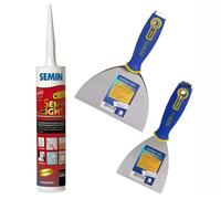 Semin - Enduit de Rebouchage Allégé - Sem-Light - Trous et Fissures Importants - Intérieur - Cartouche 310 ml, Couteaux à Enduire 10 et 15 cm