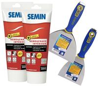 Semin - Enduit de Rebouchage et Lissage - Trous et Fissures - Intérieur - Tube de 330 g (Lot de 2), Couteau à Enduire Multifonctions CE 78, 10 cm et 15 cm