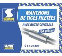SEMIN Manchons pour Tige Filetée 6 x 30 mm - Raccord Métallique pour Assemblage de Tiges Filetées M6 - Pose Rapide - Boîte de 100 - Compatible Faux Plafonds & Ossatures