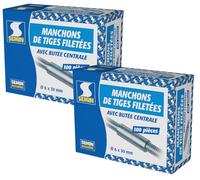 SEMIN Manchons pour Tige Filetée 6 x 30 mm - Raccord Métallique pour Assemblage de Tiges Filetées M6 - Pose Rapide - 2 X Boîte de 100 - Compatible Faux Plafonds & Ossatures