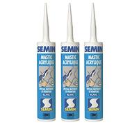 SEMIN Mastic Acrylique Blanc - Reprise de Fissures et Réalisation de Joints - Intérieur/Extérieur - Bois, Béton, PVC, Aluminium Anodisé - Lot de 3 cartouche 310 ml