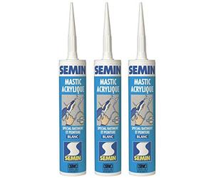 SEMIN Mastic Acrylique Blanc - Reprise de Fissures et Réalisation de Joints - Intérieur/Extérieur - Bois, Béton, PVC, Aluminium Anodisé - Lot de 3 cartouche 310 ml