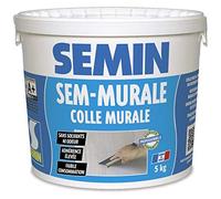 SEMIN Sem-Murale - Colle Toile de Verre & Revêtements Muraux Légers - Prête à l’Emploi - Forte Adhérence - Intérieur Murs & Plafonds - Sans Odeur - Seau 5 kg