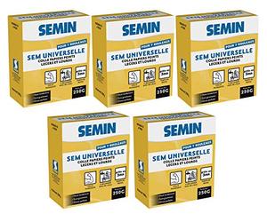 SEMIN Sem-Universelle - Colle Papier Peint en Poudre - 5 X 250 g - Pour Papiers Peints Légers et Lourds - Prête en 3 Minutes - Transparente après Séchage - Jusqu’à 7 Rouleaux - Fabriquée en France