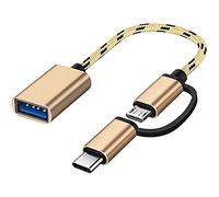 Seminer Adaptateur 2 en 1 USB C/Micro vers USB, USB C vers USB, Micro vers USB 3.0 OTG Compatible avec MacBook, Android, Google, Samsung Galaxy et Plus, doré