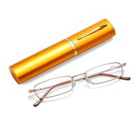 SEMINISMAR Mini lunettes de lecture pliables,Mini-lunettes de lecture étroites en métal à charnière à ressort Aide à la lecture unisexe avec étui (Or, 1.5, x)